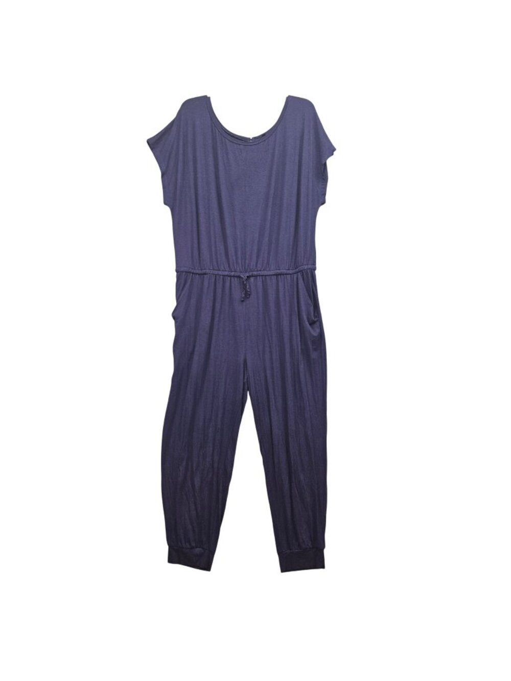 Womens 3XL Navy Blue Relaxed Fit Jumpsuit Drawstring Waist Keyhole Back Pockets